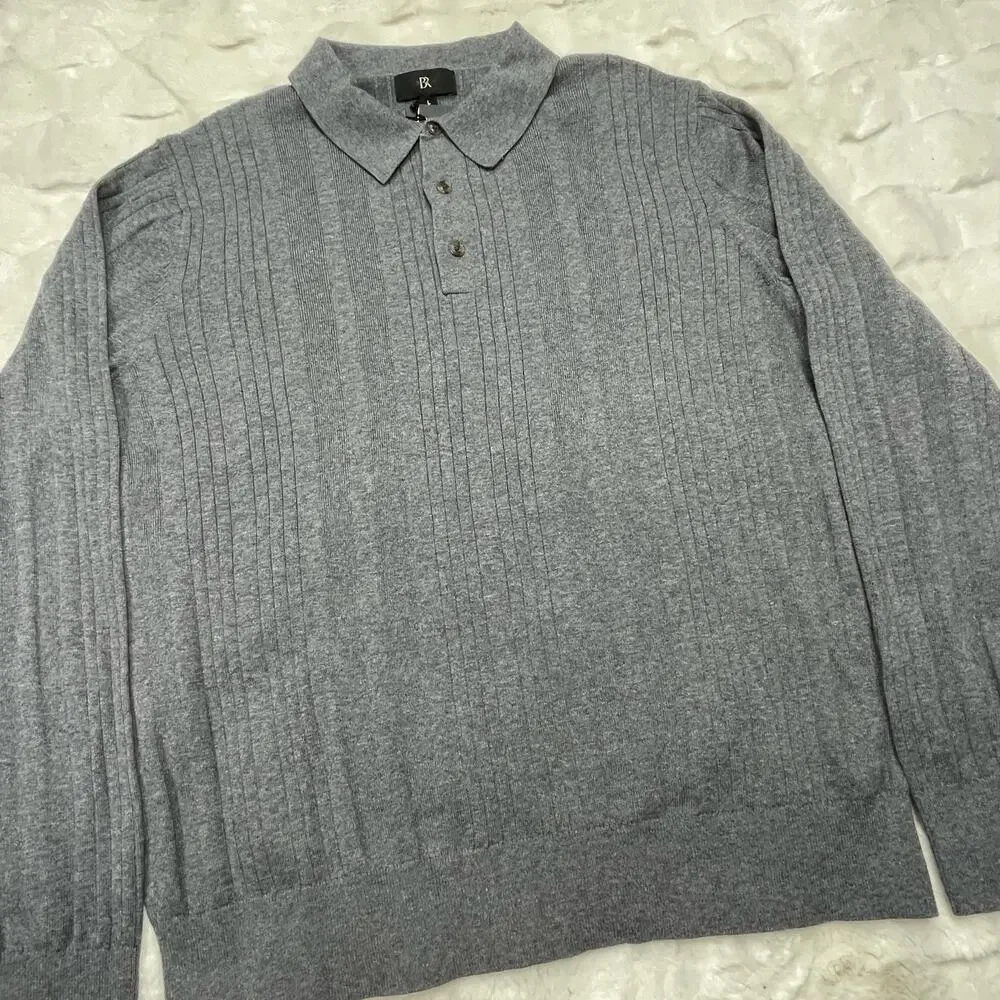 NWT $100 Banana Republic Organic Cotton Ribbed Sweater Polo Long Sleeve Mens L